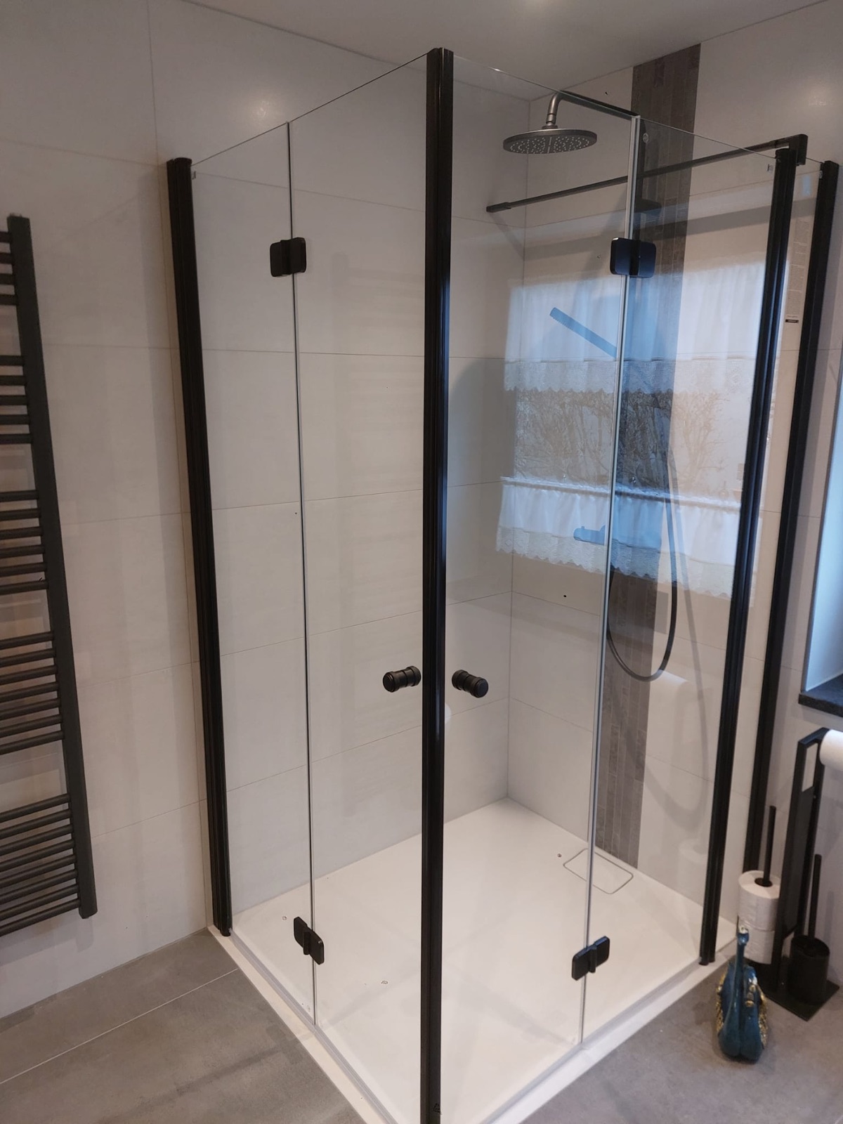 Glasdusche mit schwarzen Profilen